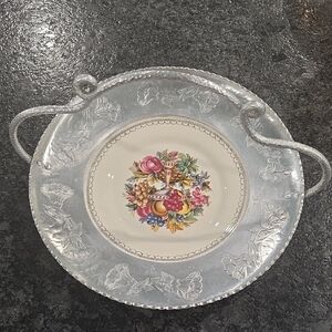 Triumph Floral and Fruit Decorative Serving Platter with Silver Rim